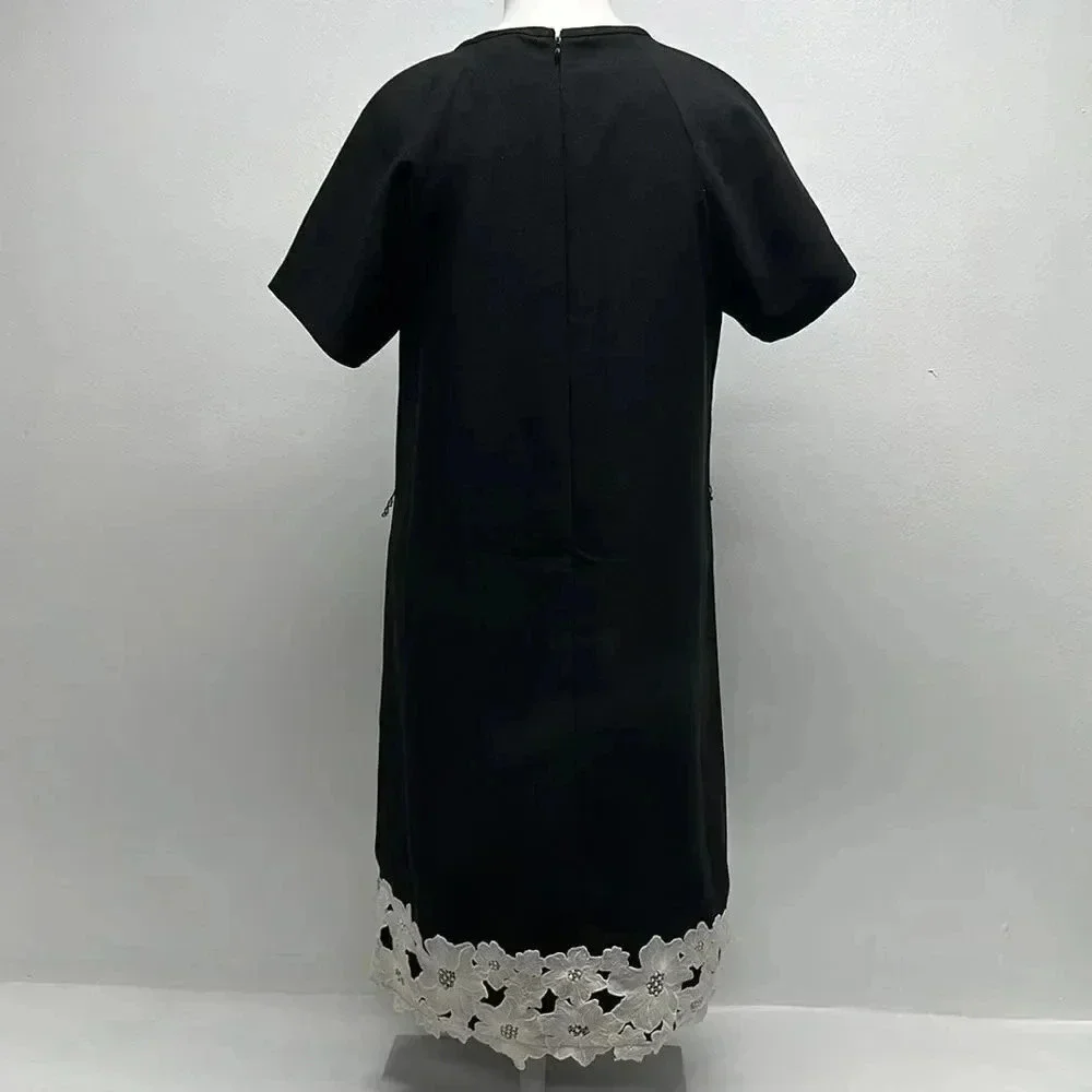 Kate Spade Dress Floral Lace Trim Crepe Short Sleeve Mini Black White Size 4